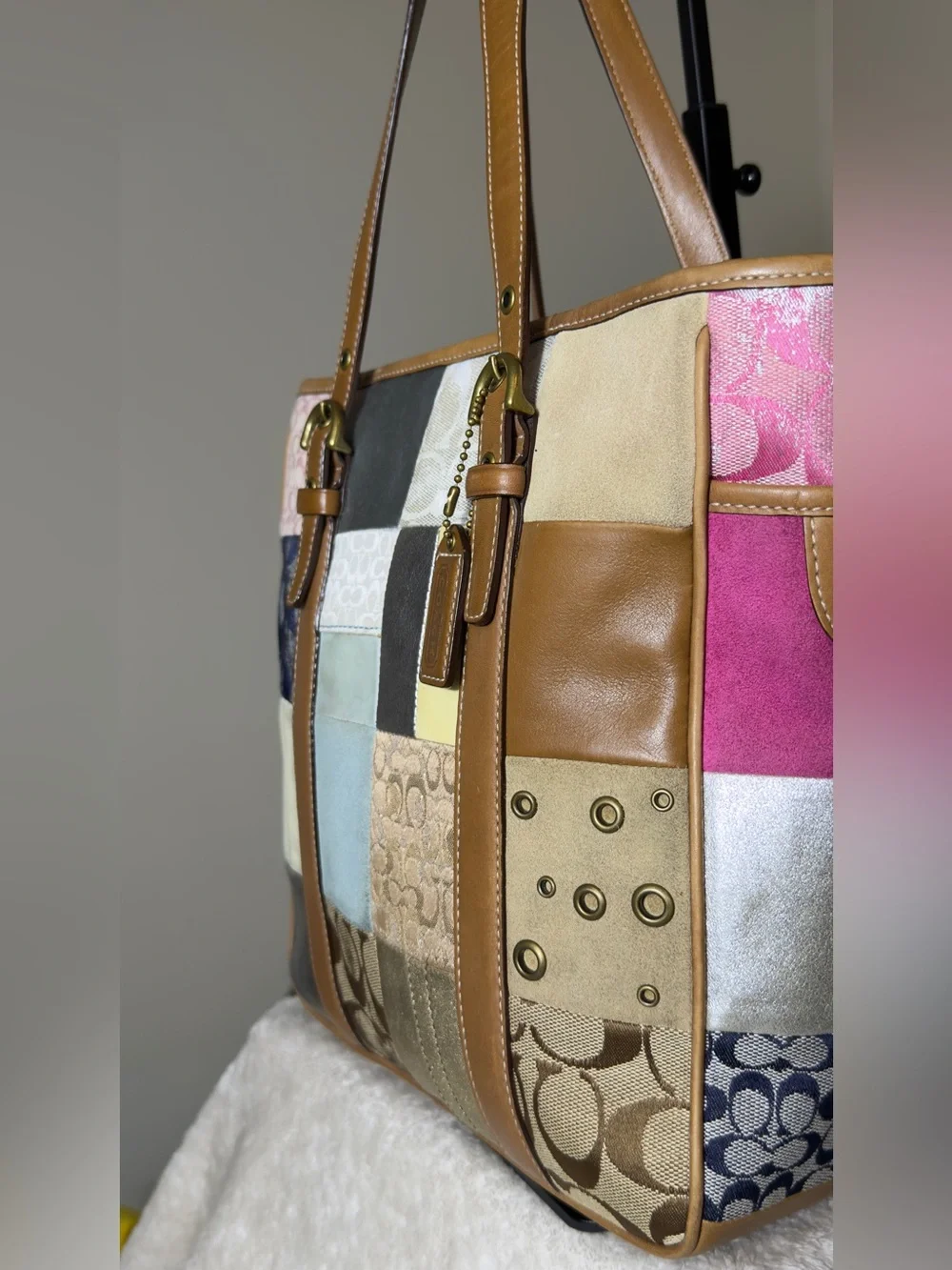 Vintage Coach Y2K Multicolor Signature Patchwork Tote Bag
